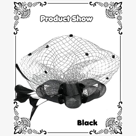 Mesh Feather Fascinators Hat Tea Party-black - Picture 2 of 6
